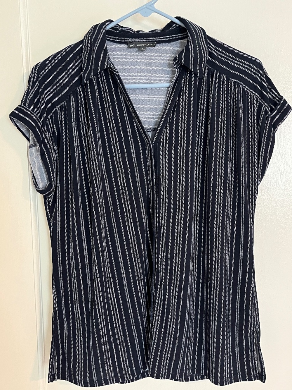 Adrianna Papell Navy and White striped blouse (Med)